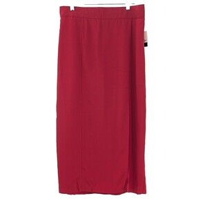 Marnie West Vintage 90s Crimson Red Front Slit Back Zip Midi Skirt USA 10/30